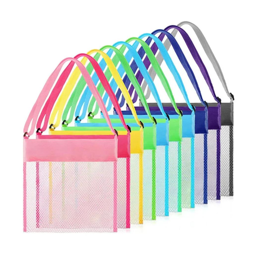 Beach Shell Toy Storage Bag Children's Beach Dredging Tools Storage Bag Buckle Adjustable Mesh Bag Bag Organizer