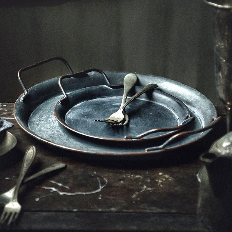 Prop Bread Tray Make Old Wrought Iron Painting for Market Storage Tray Home Photo Round Tray Decoration