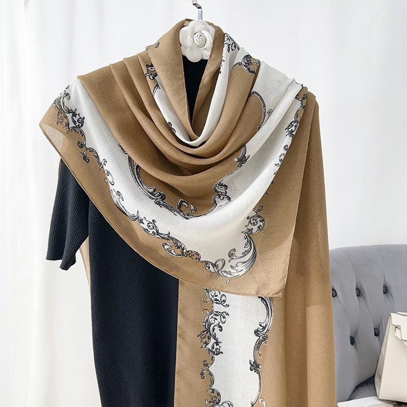 New cotton and linen printed silk scarf women's summer thin travel sunscreen shawl seaside beach towel air-conditioned room scarf women