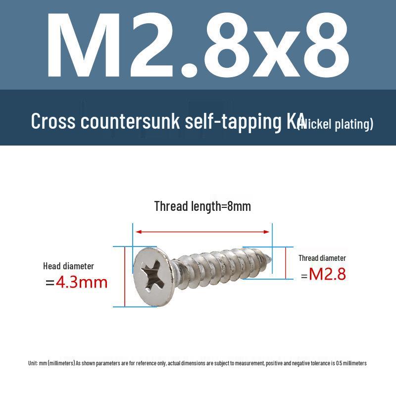 YiguYigu Nickel-Plated Phillips Flat Head Self-Tapping Screws M1-M5, Carbon Steel