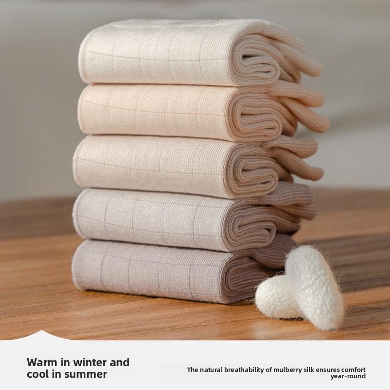 Jesienne i Zimowe Skarpety z Jedwabiu Morwowego, Dziecięce Skarpety do Połowy Łydki, Luźne Skarpety Poporodowe, Skarpety Dui Dui, Małe Białe Skarpety