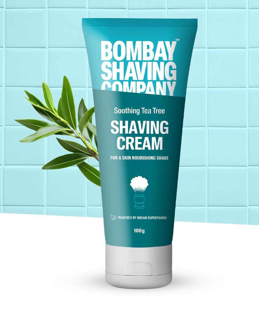 Bombay Shaving Company Shaving Cream with Tea Tree Oil, Aloe Vera and Menthol Extracts, 100 G