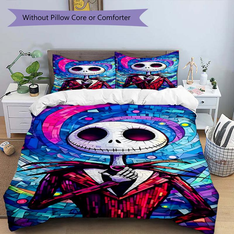 3pcs Duvet Cover Set (1*Duvet Cover + 2*Pillowcase, Without Core), The Nightmare Before Christmas Print Bedding Set, Bedroom Decor, All‑Season, Birthd