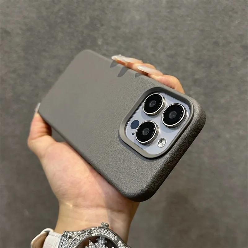 Luxury Matte Soft Leather Candy Phone Case For iPhone 15 14 Plus 13 12 11 16 Pro Max Lens Protection Shockproof Silicone Cover