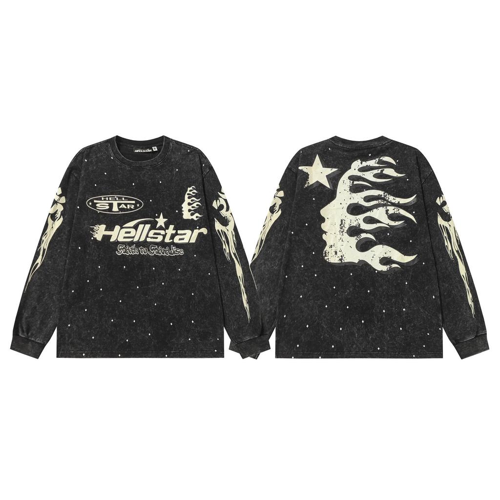 Hellstar Vintage Gewaschener Langarm-Hoodie - Europäischer & Amerikanischer Streetwear-Stil