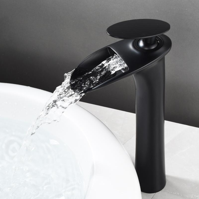 Tuqiu Bathroom Faucet Brass Gold White Bathroom Basin Faucet Cold Hot Waterfall Mixer Sink Tap Deck Mounted Black White Tap