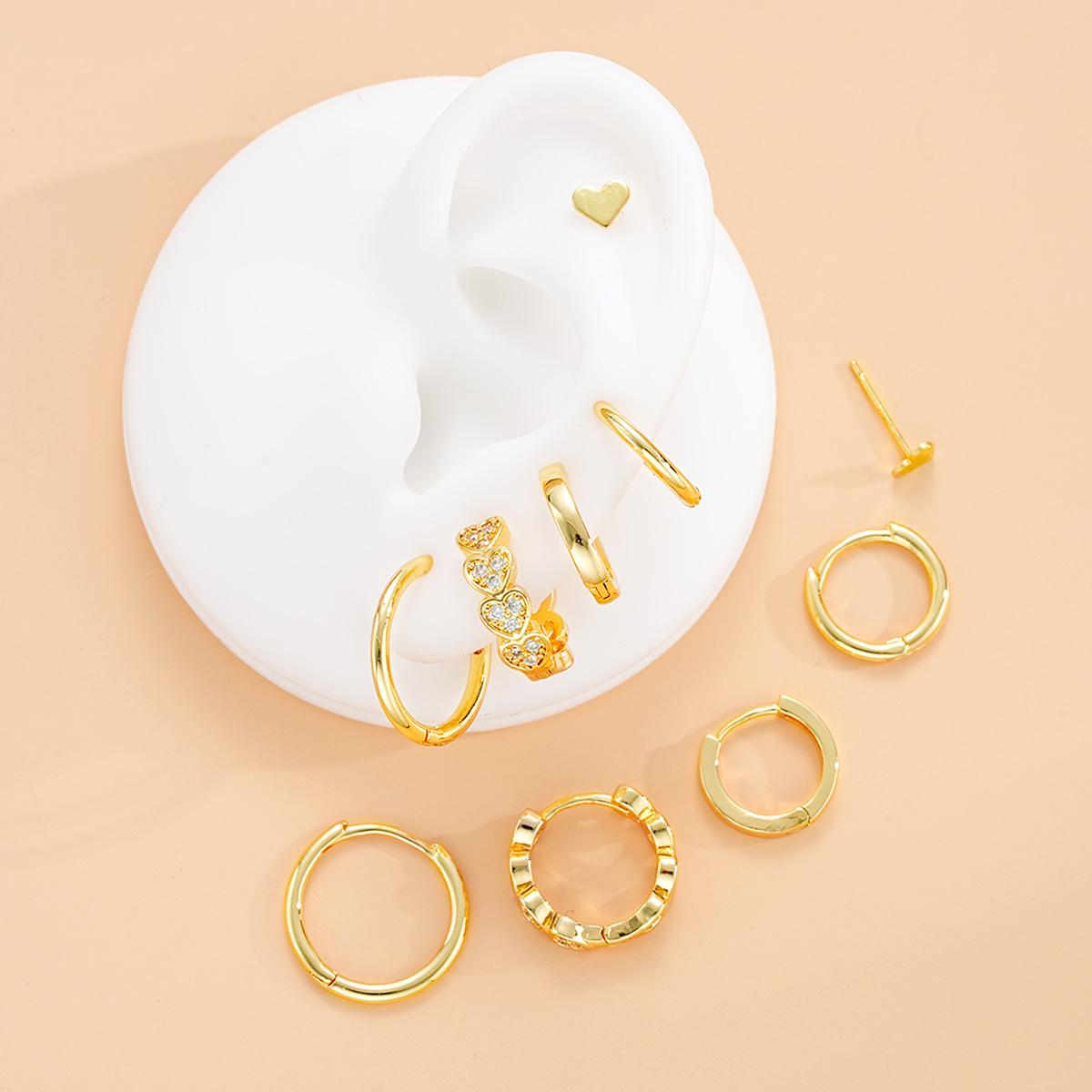 

10Pcs/Set Zircon Stackable Stud Earrings Set For Women Simple Gold Color Heart Cartilage Hoop Earring Fashion Girl Jewelry Gifts