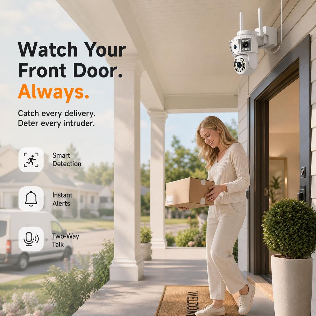 AIOOK Câmera Externa Sem Fio de Lente Dupla HD 10MP Câmera WiFi Rastreamento Móvel Visão Noturna Colorida IP CCTV Interfone de Voz Bidirecional IP66 à Prova d'Água OKAM PRO APP