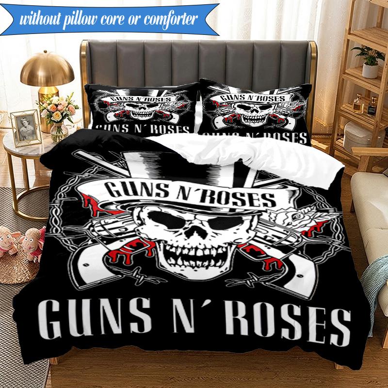 3PCS Guns Roses Fire Logo Bedding Set,Including 1pc Duvet Cover And 2pcs Pillowcases Perfect for Bedroom, Dormitory, Fan Christmas gift