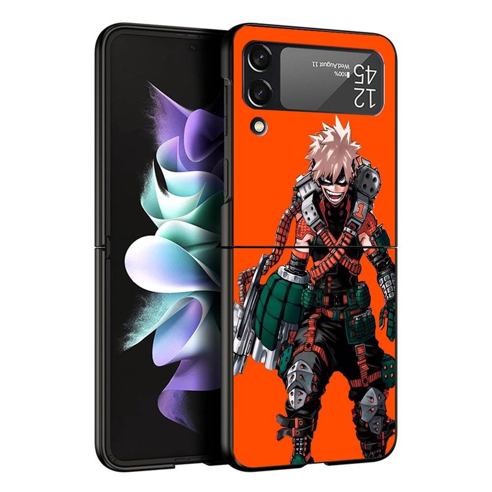 Bakugou Katsuki MHA My Hero Coque de téléphone noire Pour Samsung ZFlip7 ZFlip6 ZFlip5 ZFlip4 ZFlip3 5G Rigide Protectrice Galaxy Z Flip 3 4