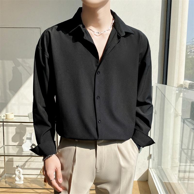Autumn Men's Long Sleeve Shirts Fashion Korean Baggy No-iron Business Casual Elasticity Lapel Collar Shirt