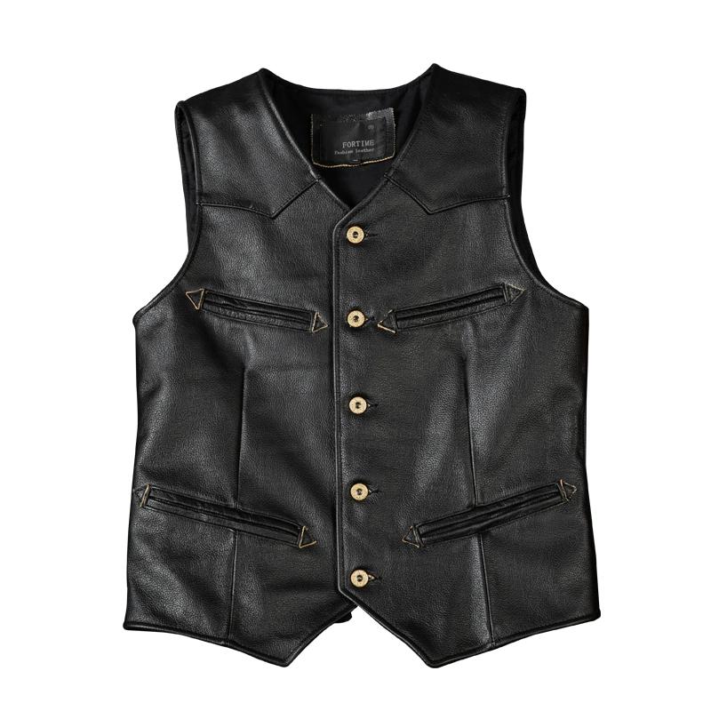 Genuine Buffalo Leather Vest Western Cowboy Style Biker Waistcoat for Men Women Large Size Spring Autumn