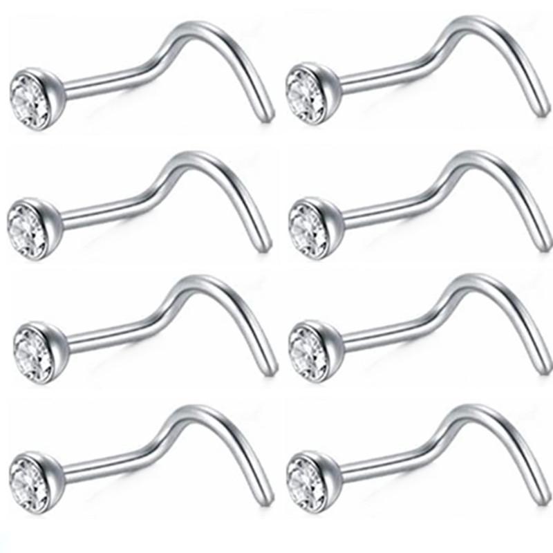 5/10/20PCS Stainless Steel L Shape Nose Stud Set 20G Crystal Nose Ring Hoop Set Indian Crystal Nose Stud Bulk Piercing Nariz Lot