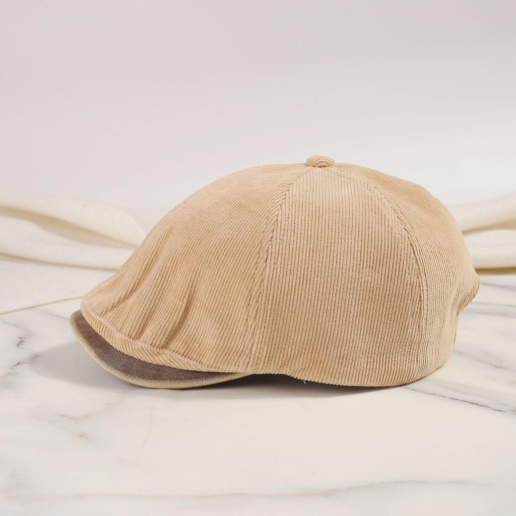 Hong Kong Style Street Retro Classic Solid Color Forward Hat Men and Women Autumn and Winter Corduroy Beret Versatile Show Small Face