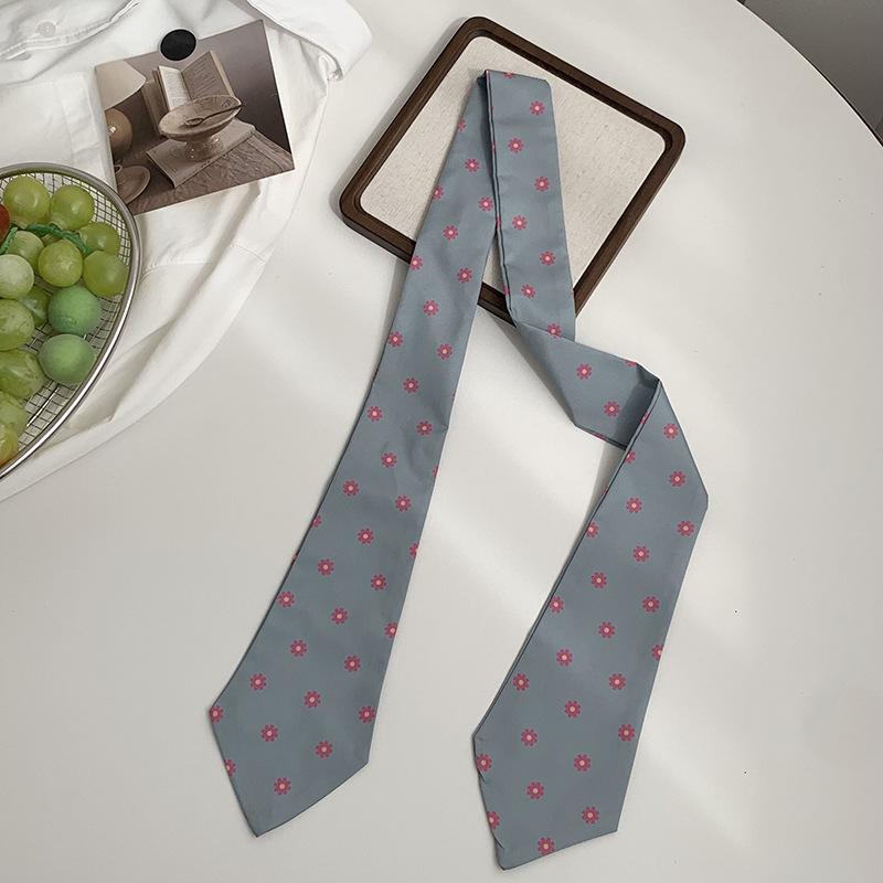 Long Silk Scarf Retro Floral Neck Small Scarf High-end Tie Decorative Chiffon Thin Hair Tie