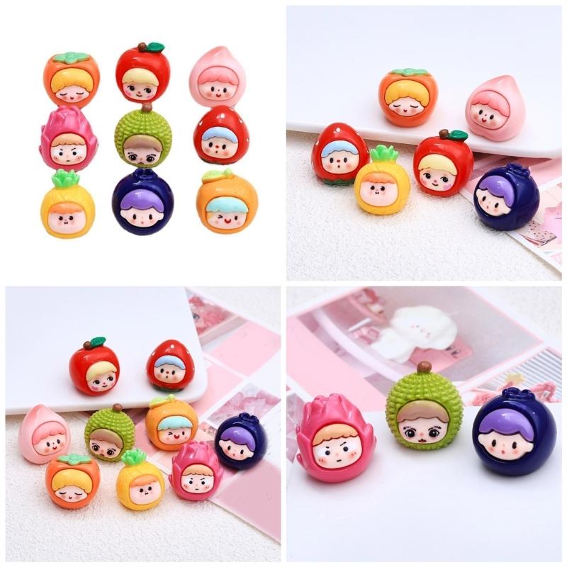 Fashionable Set of 9 Lovely Fruit Girl Resin Charm for Craft Supplies and Jewelry Making Assorted Colorful Designs