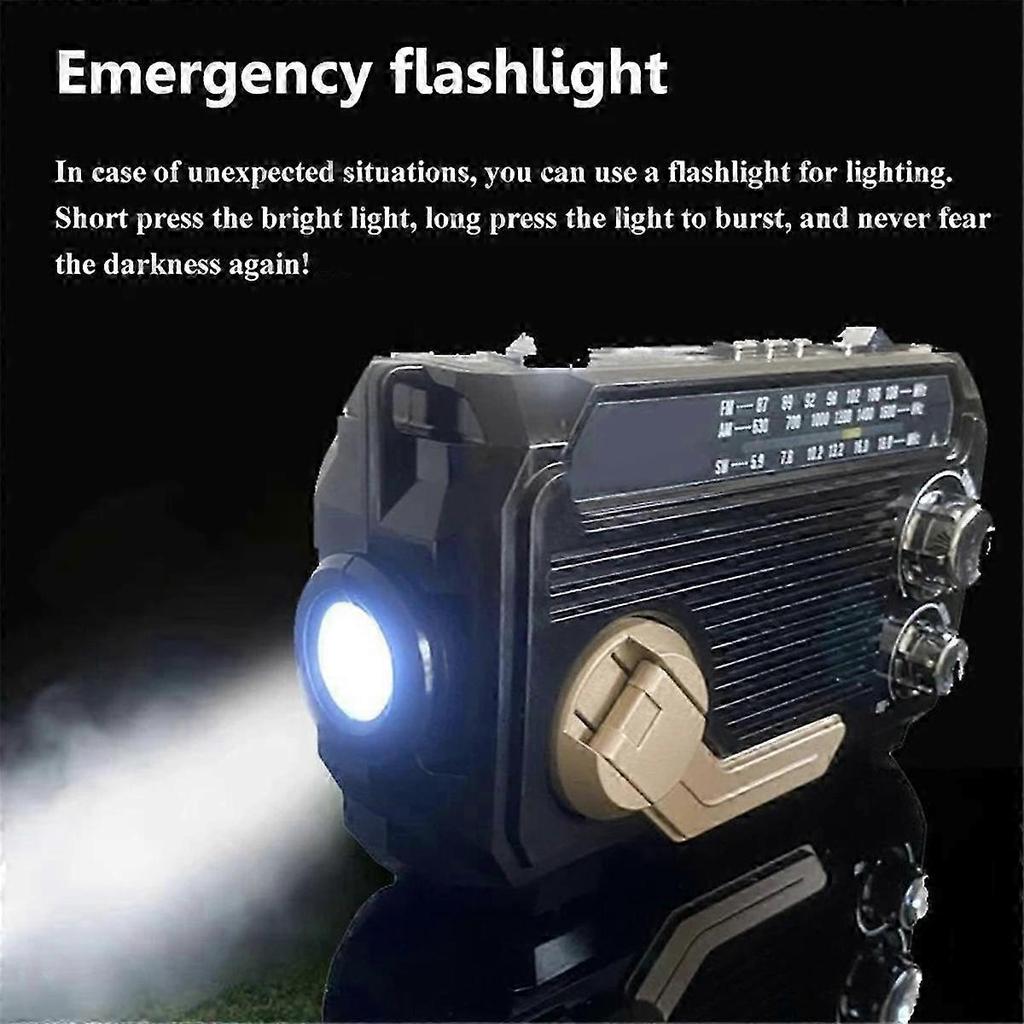 FM AM SW Radio Solar Charging Emergency Radios Receiver Hand Crank Bluetooth 5.2 Support TF USB Gold