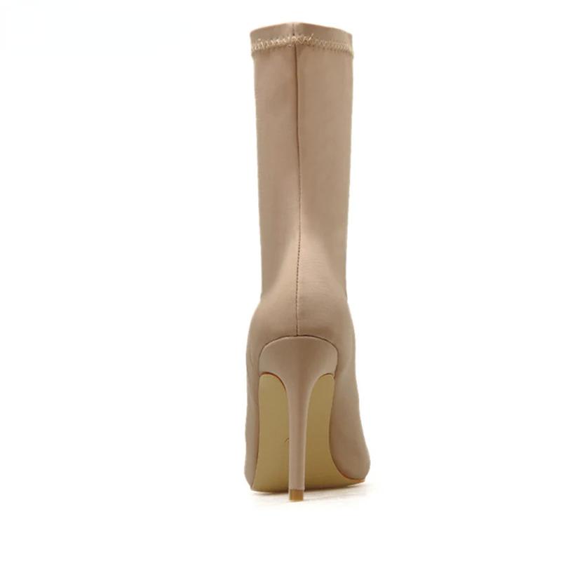 New Spring Stretch Boots Women Lycra Sock Botas Altas Fashion Pointed Toe Thin High Heels Pole Dance Heels Cozy Ankle Boots