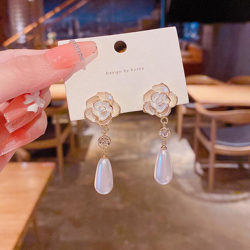 

Длинные серьги Camellia Drip Oil - серебро S925, элегантный дизайн Fairy золотой