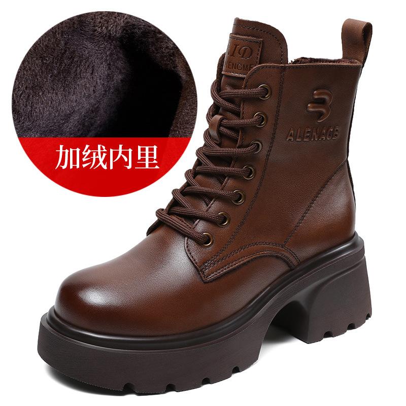 

Кожаные британские ретро ботинки Мартин осень и зима новая толстая подошва модные универсальные короткие легкие женские туфли 40