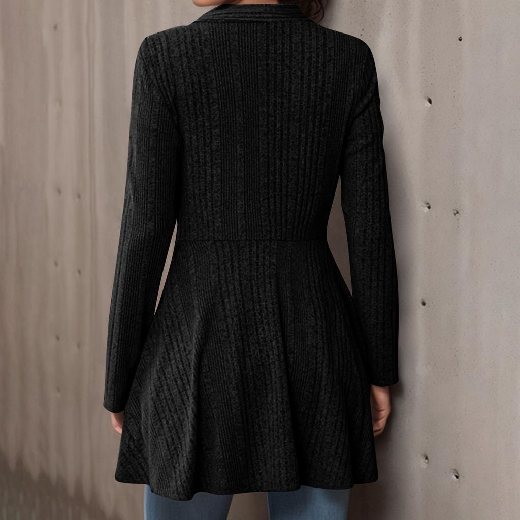 Women's Casual Fashion Loose Solid Color Knitted Striped Cardigan Top Jacket