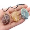 Citrine and Amethyst Wire Pendant Necklace with Pink, White, and Fluorite Aventurine Stones
