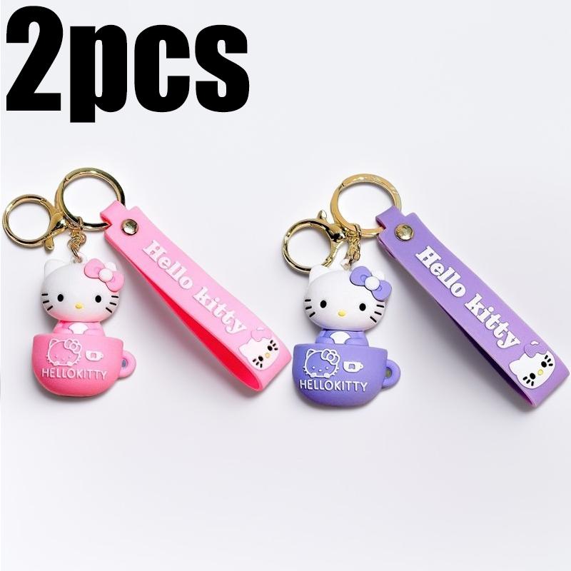 Cute Cartoon Hello Kitty Keychain Teacup Key Chain Women Girl Schoolbag Shoulder Bag Car Keyring Kid Kawaii Gift Festival gifts