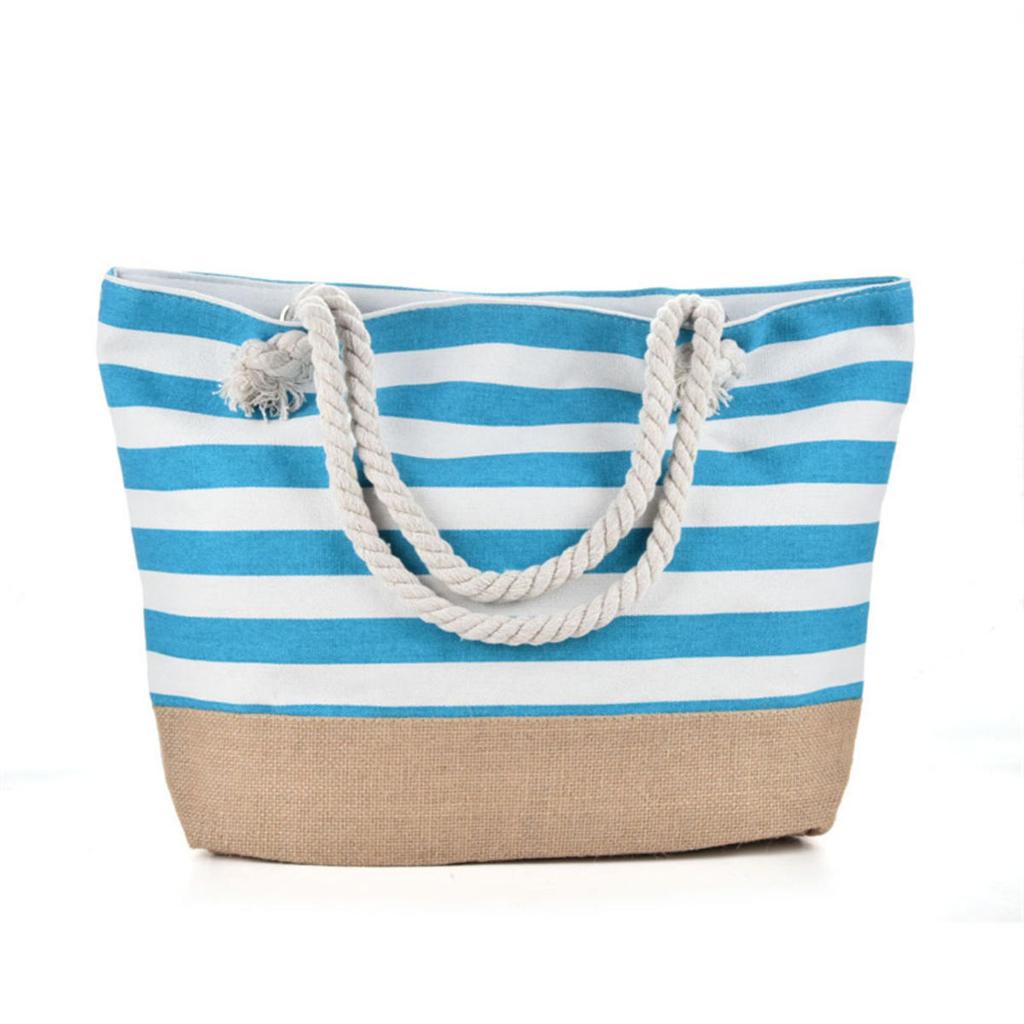 Casual Striped Canvas Bag For Women Large Capacity Shoulder Bag Shopping Totes Student Bookbag for School Travel Beach