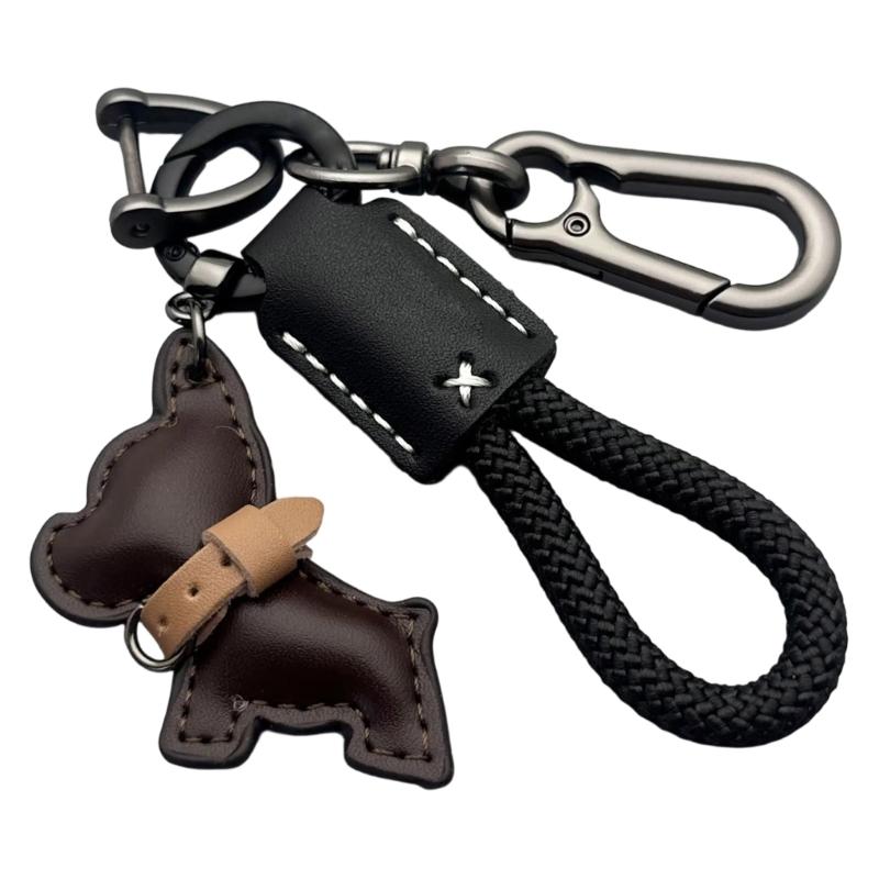 Stylish French Dog PU Leather Key Rings Secure Antislip Design Comfortable Grip For Office Travel Outdoor Use