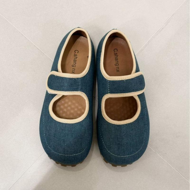 

Niche sweet floral Velcro flat Mary Jane shoes women s new retro soft-soled Doudou single shoes 40 синий