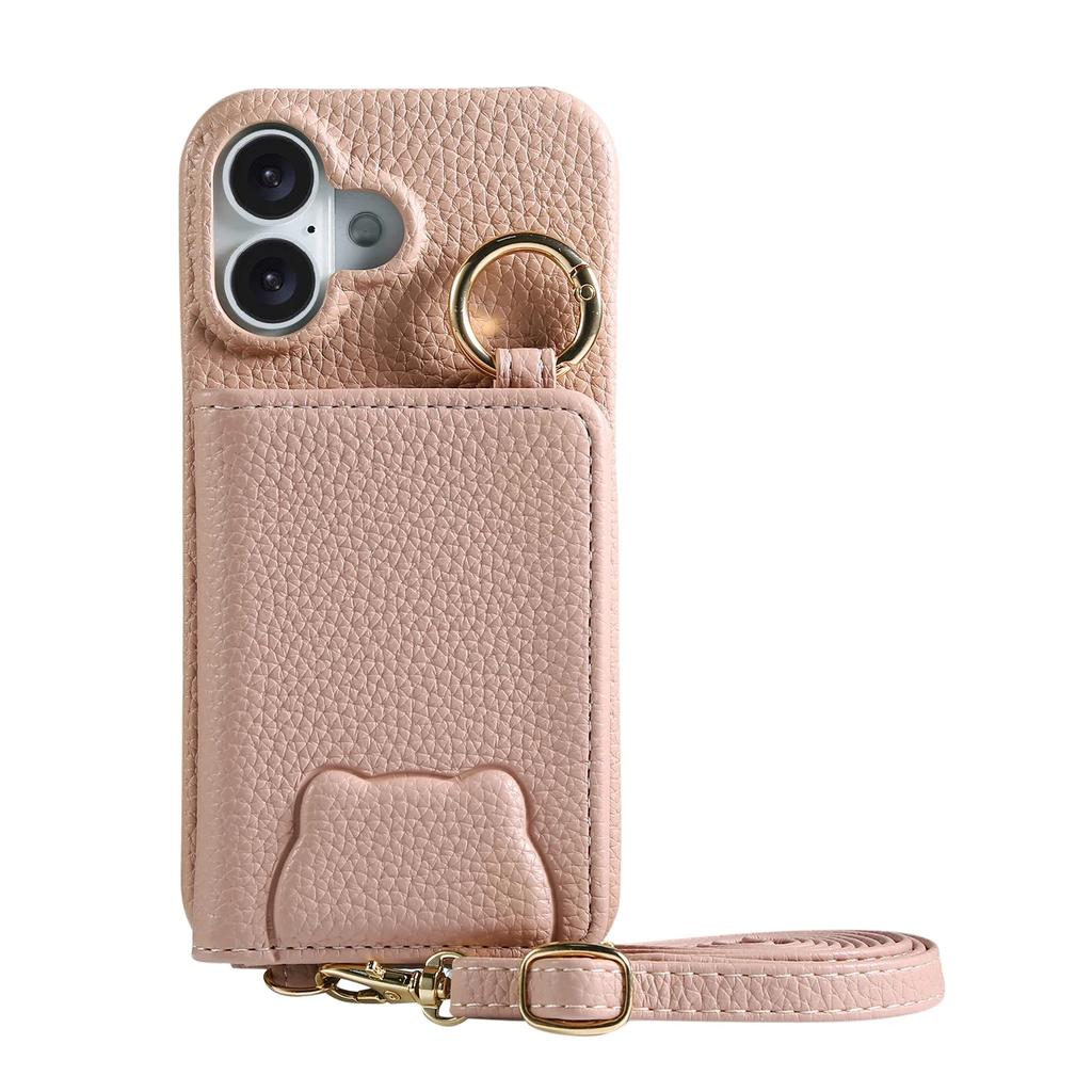 Crossbody Cards Solt Wallet Leather Cute Mirror Ring Holder Case For iPhone 16 Pro Max 15 Plus 14 13 12 11 Lanayrd Bear Cover