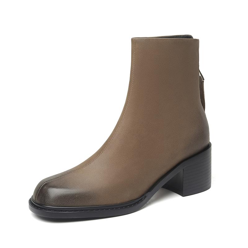 

Fashion 2024 New Autumn Winter Women Boot Fashion Genuine Leather Square Toe Ankle Boots Western Chelsea Boots Women Shoes 40