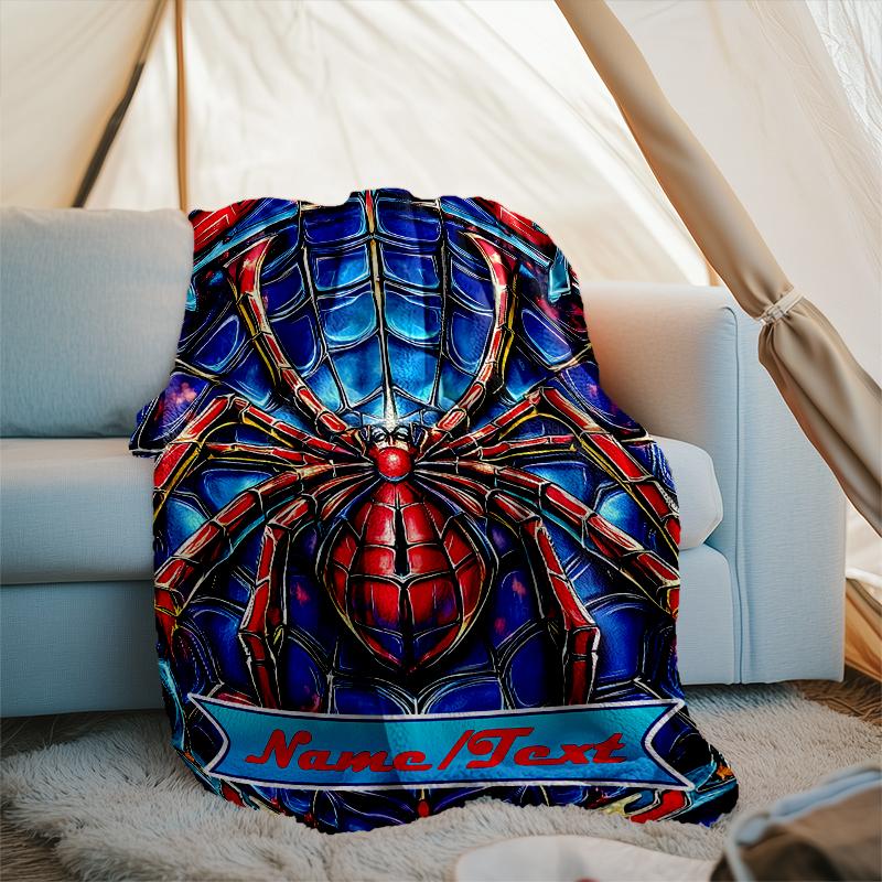 1PC Custom Name Spider-Man Web Art Outdooor Flannel Blankets Throw Blanket All-Season Throw Gift Bedspread for Couch, Bed, Camping Holiday Birthda