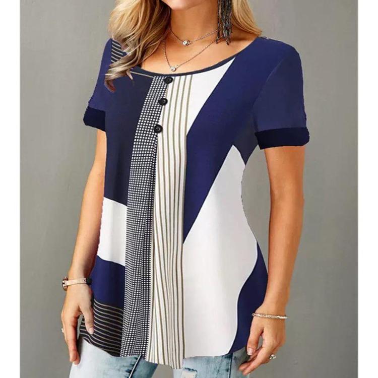 Loose Casual T Shirt Women Irregular V Neck Printing Short Sleeved Blouse Long Sleeved Spring Autumn Top