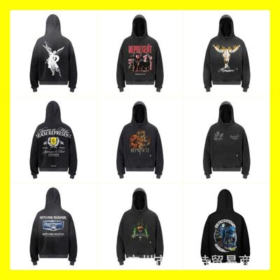 Mens Black Hooded Sweatshirt Hip Hop Streetwear Print Casual Pullover
