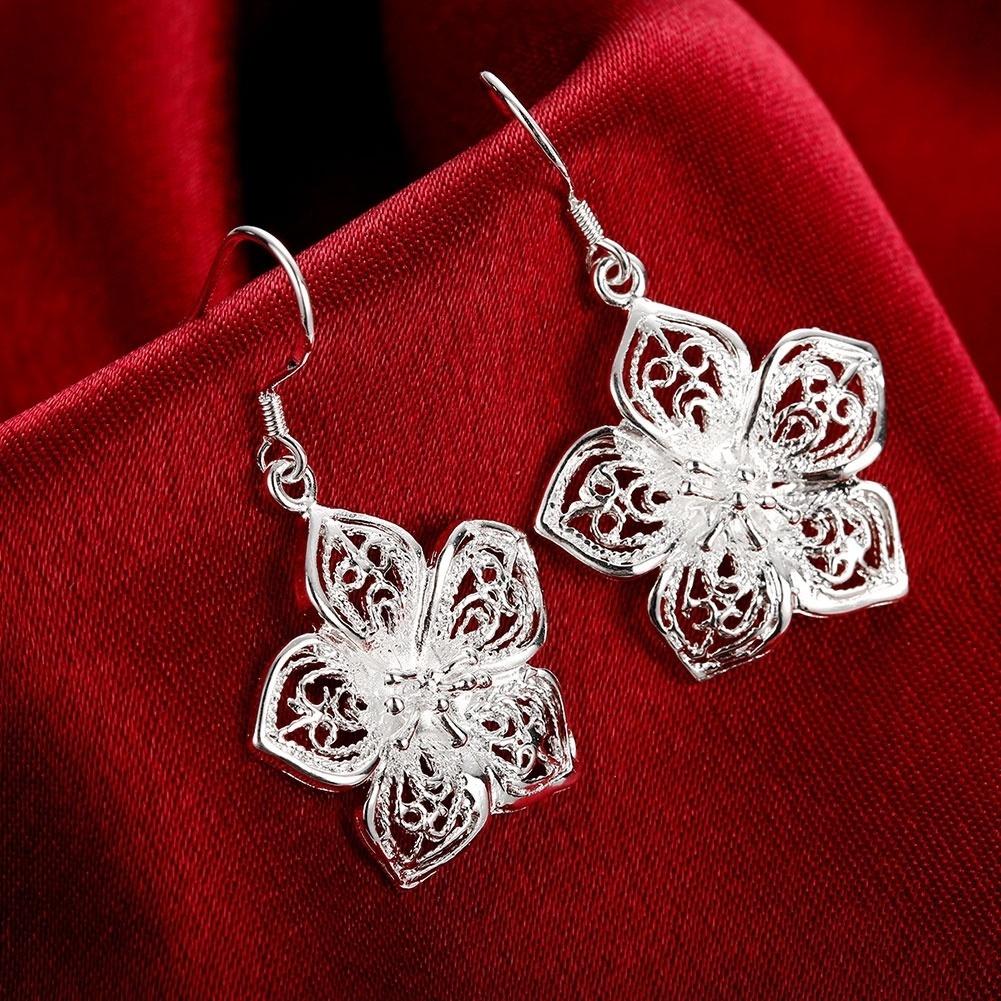 1Pair Silver Earrings, High Quality 925 Silver Fashion Jewelry Flower Drop Earrings