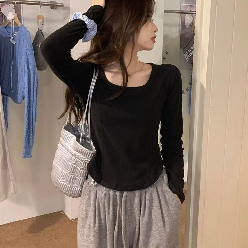 Women's U-Neck Slimming Long Sleeve Base Layer Top - Stylish Autumn/Winter Wear