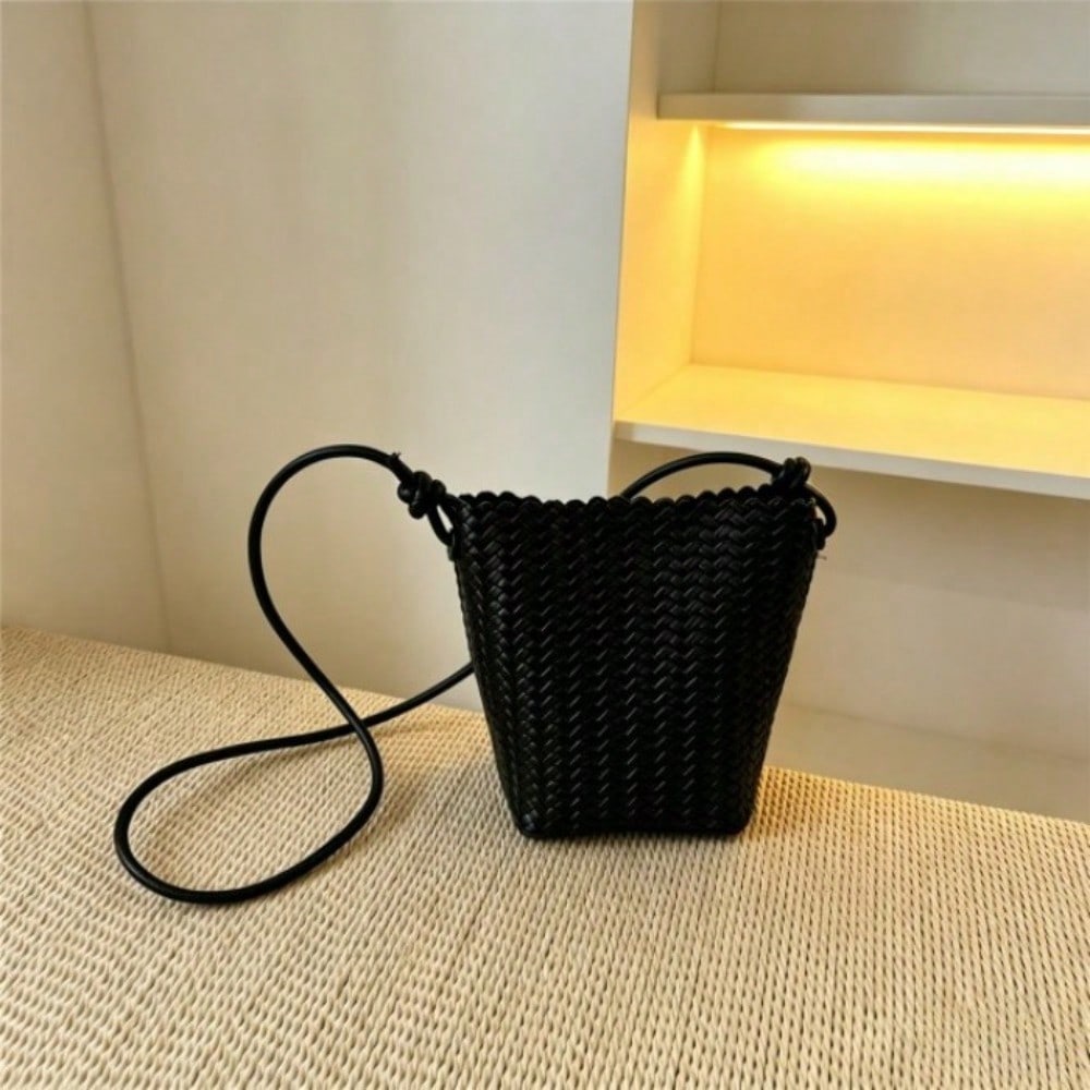 Simple Woven Bucket Bag Women's Mobile Phone Bag Versatile Shoulder Messenger Bag