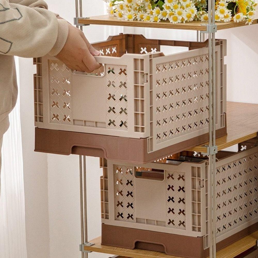 6 Colors Plastic Crate Box with Handle Sundries Storage Bin Folding Toy Box  Household