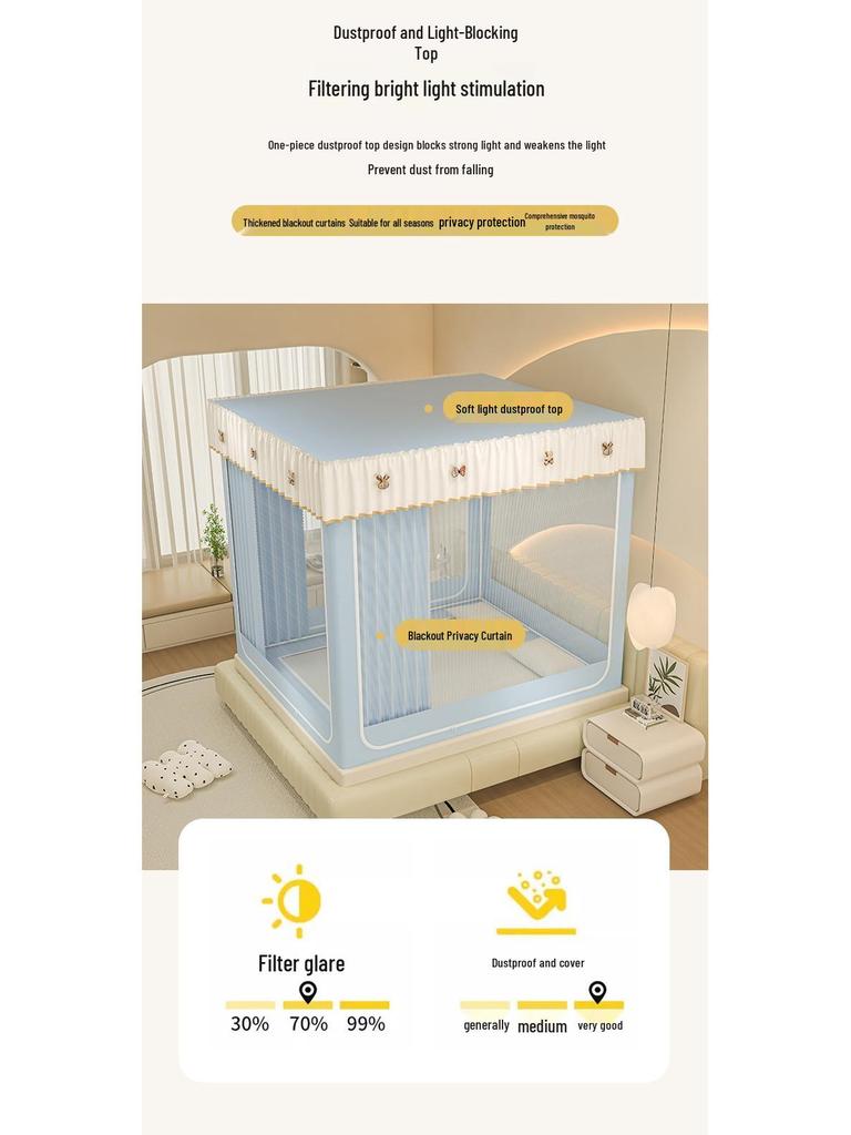 Blackout Anti-Fall Mosquito Net for Beds - Baby-Safe, Warm Bedroom Yurt Tent 