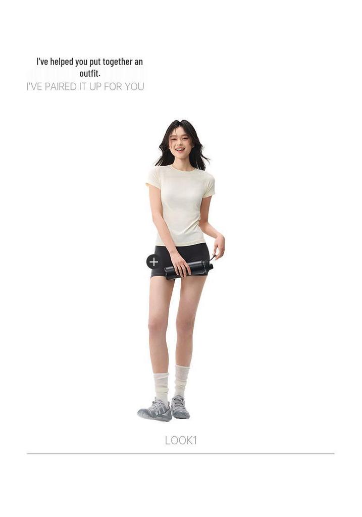 Women's Seamless Breathable Knit Fitness T-shirt - Moisture-wicking & Quick-drying, Short Sleeve Top for Yoga, Pilates & Commuting.