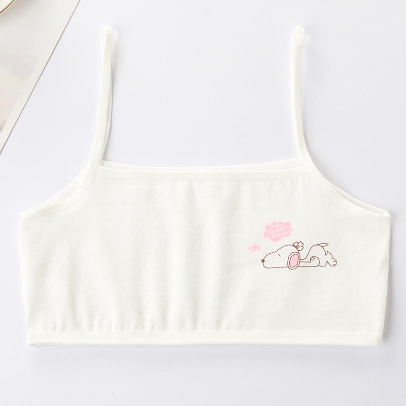 Girls' Cotton Breathable Training Bra - Wire-Free, Cartoon Design, Ages 8-12.