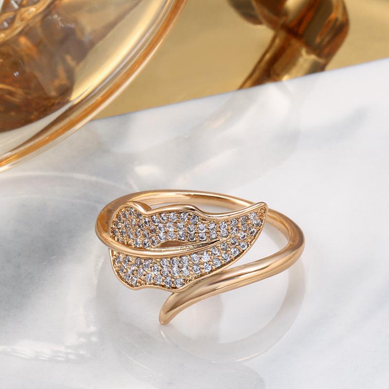 SIMJOO Rose Gold Zircon Ring Simple and Fresh Small Leaf Banquet Ring Jewelry