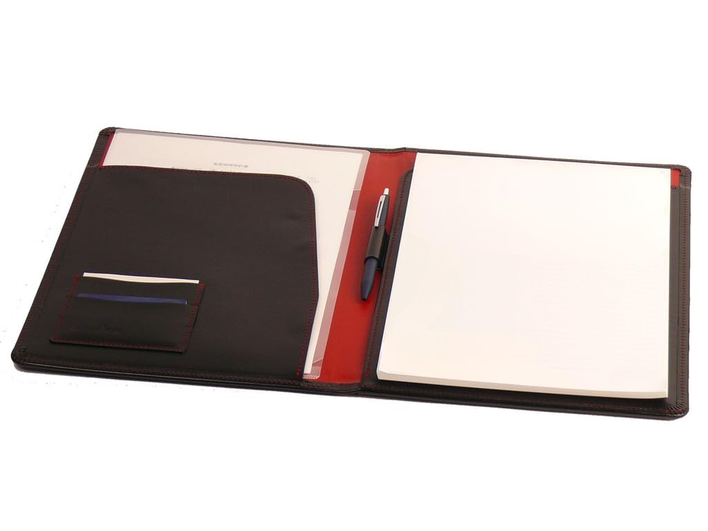 Genuine Leather Report Pad Holder - Made in Japan - Leather Report Holder, A4 Size (Black/Red)