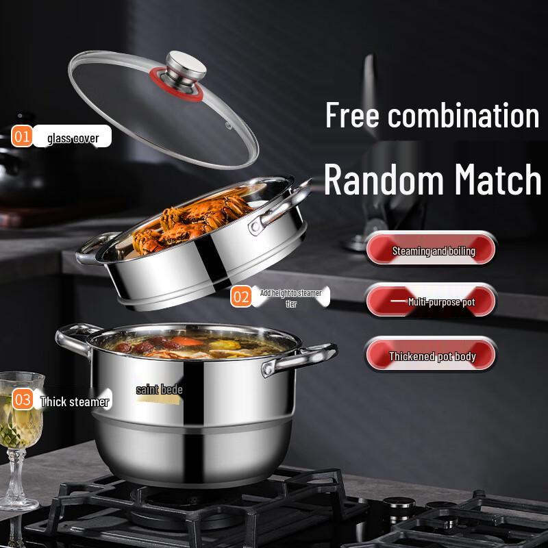 SHENG BI DE 28cm Edelstahl Doppelschicht Dampfgarer