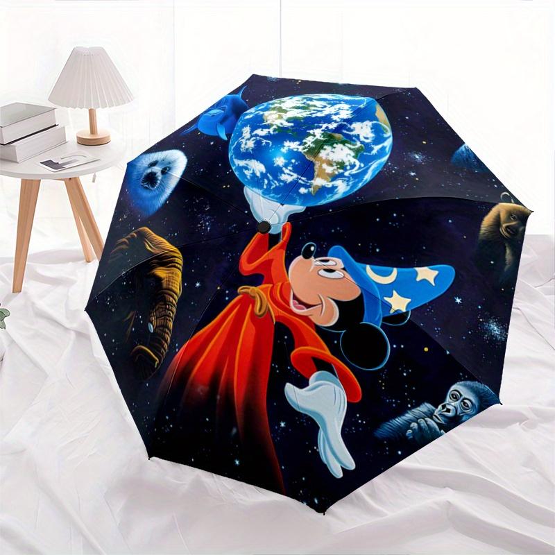 

1pc Mickey Mouse Sorcerer s Apprentice Pattern Beautiful Looking Automatic Folding Umbrella, 3 Folding, 8 Iron Frame Design, Durable and Sui