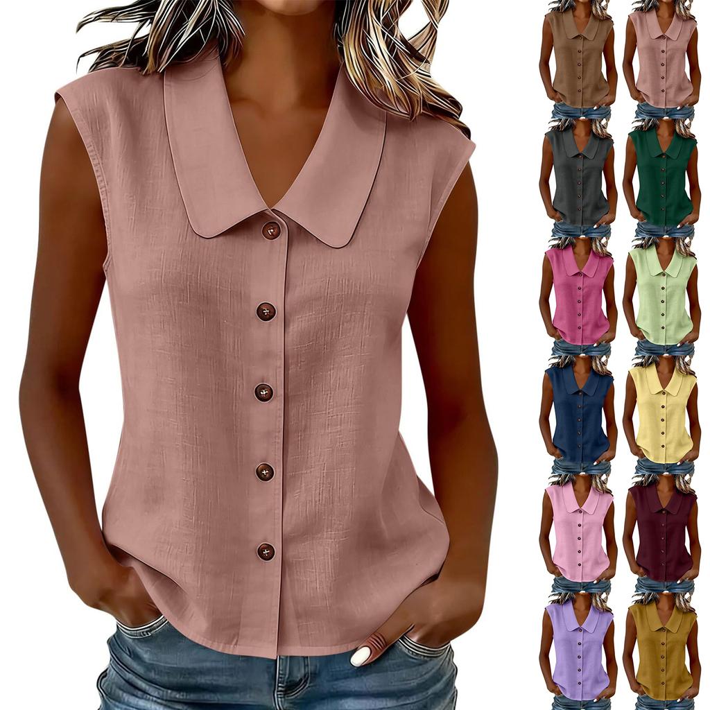 Women's Sleeveless Casual Shirt Button Down Collar Blouse Lightweight Summer Top Relaxed Fit Soft Fabric