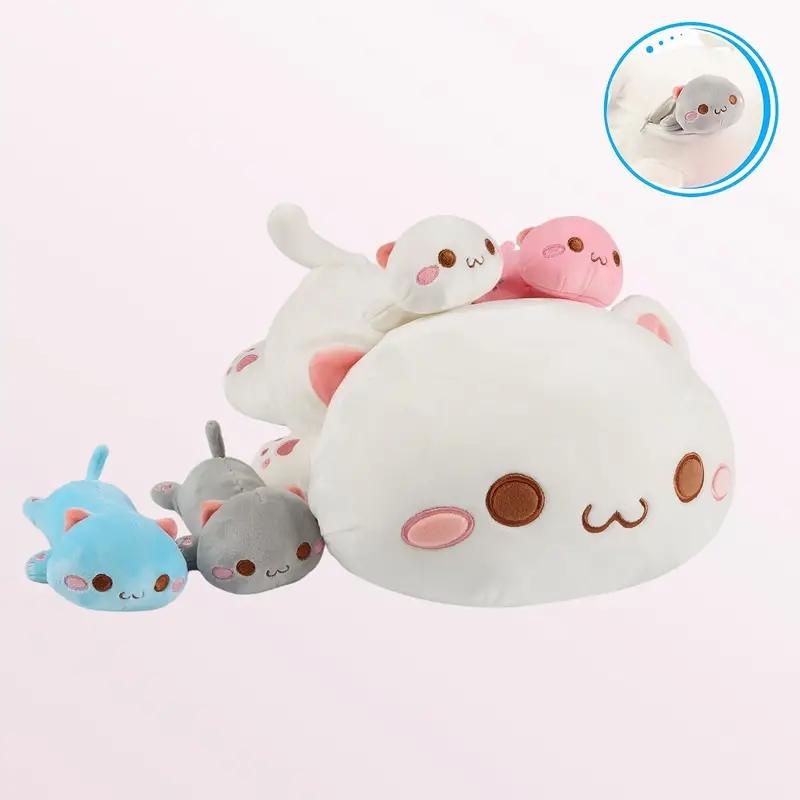 

47cm Mother cat brings 4 mini kitten plush toys Love Cat zipper toys for boys and girls Christmas and Halloween gifts 47cm