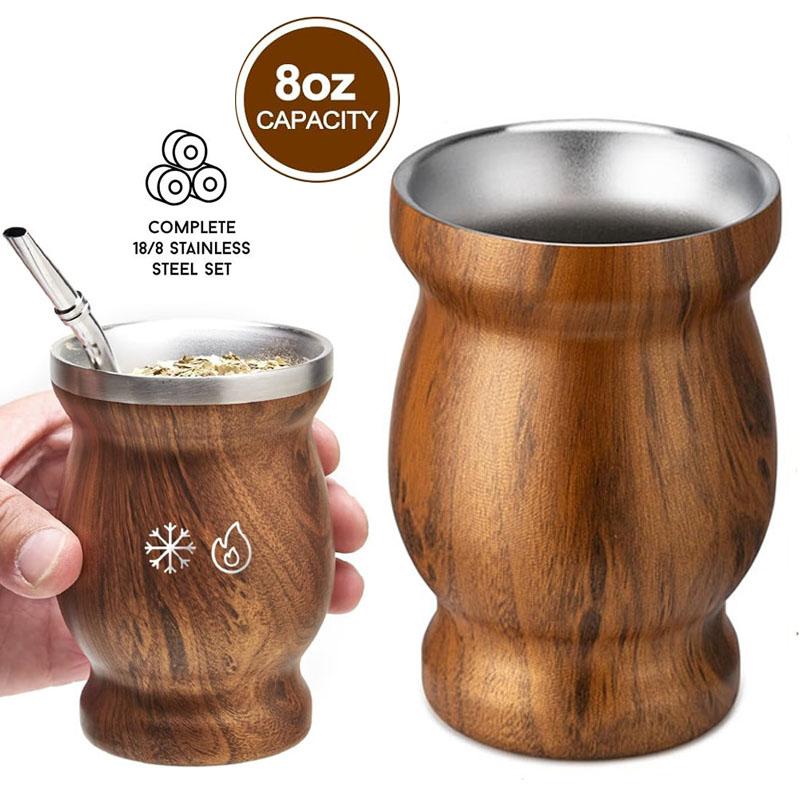 Yerba Mate Kürbisbecher 304 Edelstahl 8oz Mate Becher Doppelwandig 8oz Argentinische Yerba Mate Kürbisbecher für Heiße und Kalte Getränke