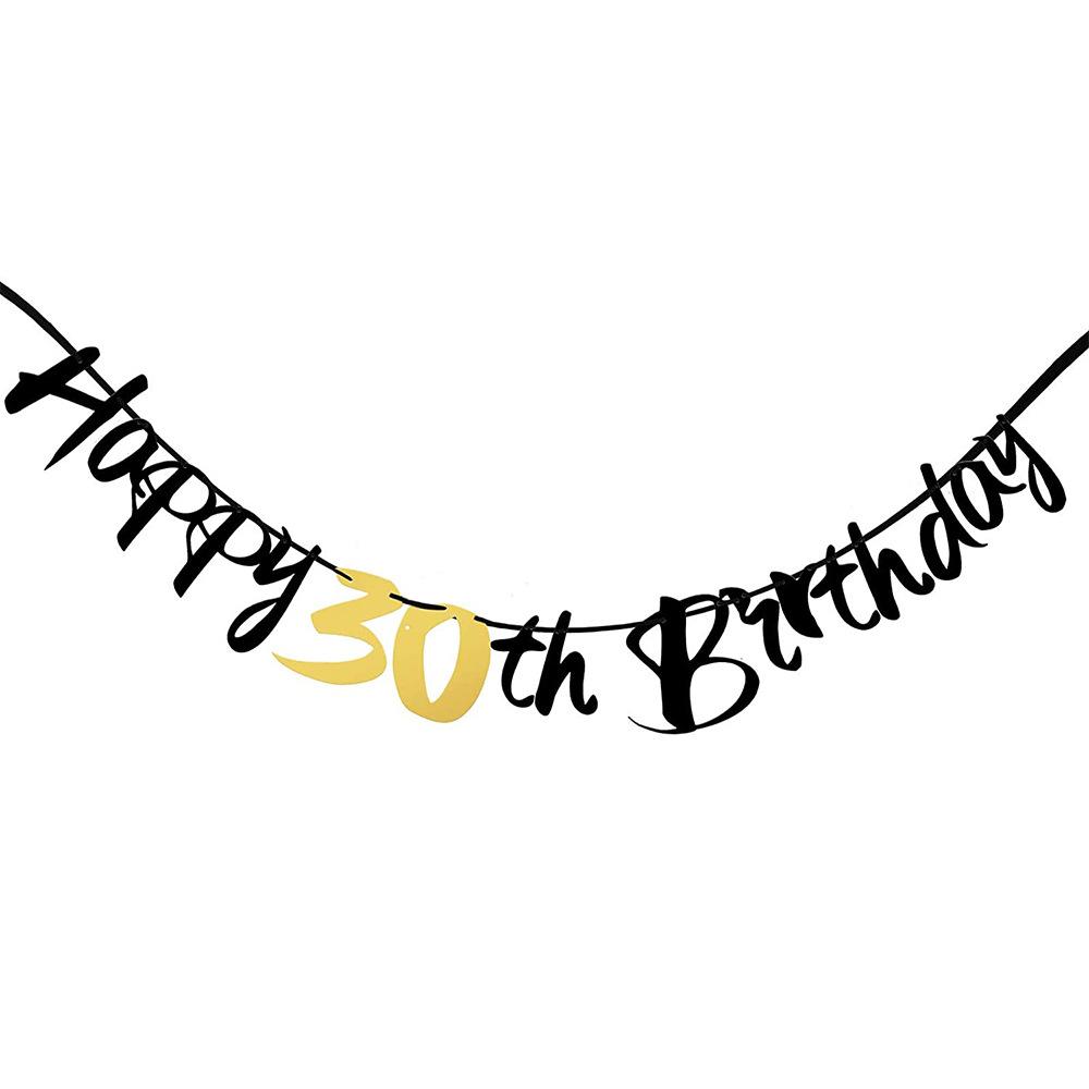 Happy Birthday 30 Year Old Disposable Tableware Black Gold Plate Tablecloth Banner For 30th Birthday Party Decorations Supplies